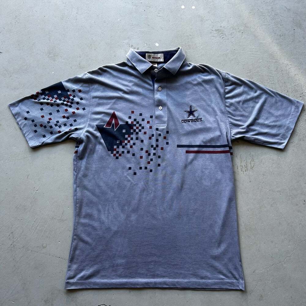 Vintage Antigua Dallas Cowboys Geometric Abstract Pattern Polo Shirt Size Large
